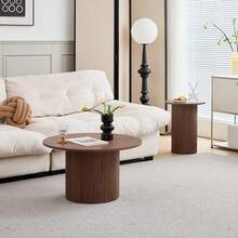 Set di 2 tavolini da caffè rotondi impilabili in stile tamburo per soggiorno, camera da letto, balcone, ufficio, stile moderno di metà secolo, con venature del legno marrone