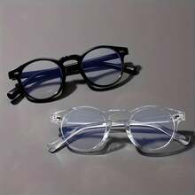 Vintage Round Anti-Blue Light Glasses Fashion Simple Style Unisex Campus Decorative Eyeglass Frames Relieve Eye Fatigue Computer Glasses - Màu đen sáng - Xem 5