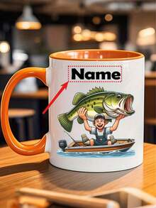 Spersonalizowany kubek wędkarski – z niestandardową nazwą/tekstem, zabawny kubek wędkarski z motywem skaczącej ryby – izolowany ceramiczny kubek do kawy z czarnym uchwytem – idealny prezent dla wędkarzy, rybaków, miłośników kawy i herbaty – na urodziny, Dzień Ojca, Boże Narodzenie – dostępny w 7 kolorach – można myć w zmywarce – nie wymaga montażu – zabawna pamiątka z wyprawy wędkarskiej