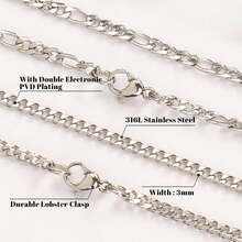 Men's Stainless Steel Silver Chain Necklace Sets ,Non Tarnish Cuban Link Jewelry Gifts - 銀色 - 查看 5