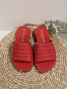 Dép xăng đan thời trang ngoài trời cho trẻ em, dép đế bằng mũi vuông mùa hè, dép quai đơn, giày mới cho bé gái, dép đi biển thời trang. - Đỏ - Xem 1