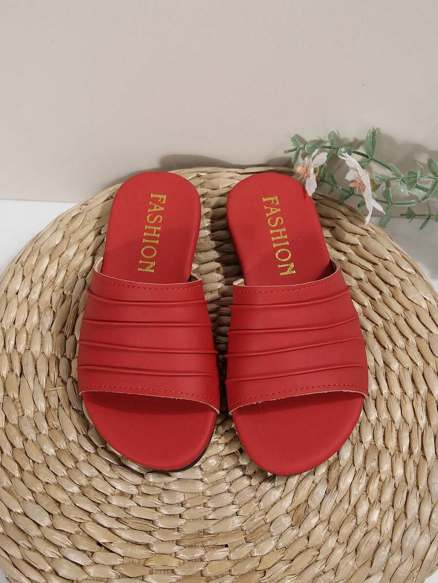 Dép xăng đan thời trang ngoài trời cho trẻ em, dép đế bằng mũi vuông mùa hè, dép quai đơn, giày mới cho bé gái, dép đi biển thời trang. - Đỏ - Xem 1