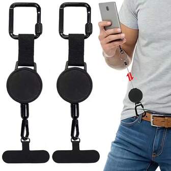 Retractable Anti-Theft Phone Holder Smartphone Safety Lanyard Stra With Carabiner Anti-Drop Harness For Hiking Cycling Climbing