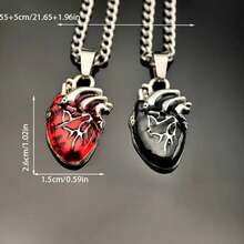 1 Fashionable Cool Metal Heart Pendant Valentine's Day Unique Gift For Couples In Black And Red - 紅心 - 查看 4