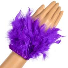 1件火鸡羽毛袖口女式手腕带，带羽毛装饰袖口腕带，拍照用真毛皮手镯羽毛牛仔裤脚链配饰 - 彩色 - 查看 10