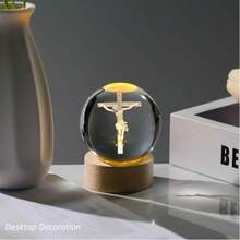3D Crystal Cross Jesus Figurine Statue, 3D Jesus Nativity Scene Crystal Ball Night Light With Cross Decor, Laser Engraved Crucifix Easter Decoration Christian Catholic Religious Gifts - Multicolor - View 2