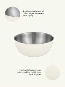 Powcan Stainless Steel Mixing Bowl Set, 3-Piece Nesting Bowls For Cooking, Baking, Salad, And Meal Prep | Stackable Design, Easy To Clean, Durable And Versatile For Kitchen Use - Off-white-3-piece Set - View 2
