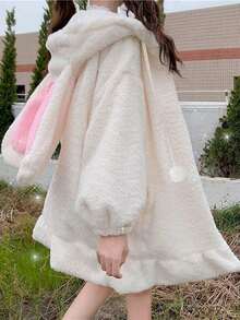 Kawaii Y2K Bunny Ear Hoodies For Women Fleece Lined Fuzzy Rabbit Anime Cosplay Sweatshirt Cute Jacket Coat, Thanksgiving Outfit - 白色 - 查看 8