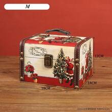 Weihnachtsstil PU-Leder Retro-Schmuckaufbewahrungsbox aus Holz mit Griff ID-Aufbewahrung Schatz Holzbox Kleinigkeiten Aufbewahrungsbox Weihnachtsgeschenk Heimdekoration Weihnachtsfeier Tischdekoration Multifunktionale Schmuckschatulle Kosmetikaufbewahrungsbox Feiertagsgebrauch