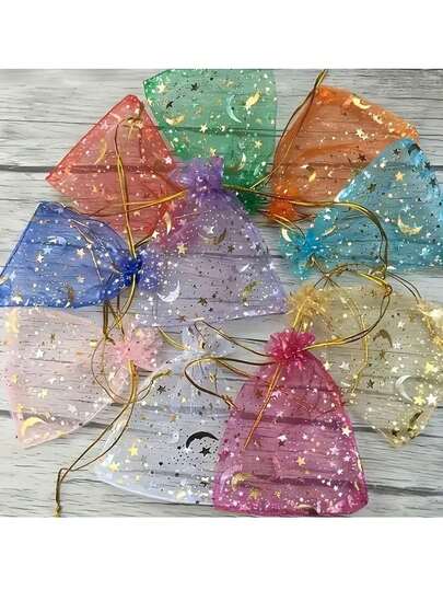 50 قطعة من أكياس الرباط متعددة الألوان، أكياس شبكية، أكياس تخزين، أكياس هدايا بسحاب، مزينة بنجوم وهلال ذهبي، أكياس قماش شفاف مطبوع عليها وردة ذهبية، أكياس هدايا مجوهرات شفافة مناسبة للأعراس، عيد الميلاد، عيد الحب، رأس السنة، المعمودية، حفلات الاستقبال، أكياس حفلات زخرفية، تغليف عناصر صغيرة، أكياس هدايا احتفالية، أكياس عيد ميلاد وأكياس هدايا صغيرة، المناسبات