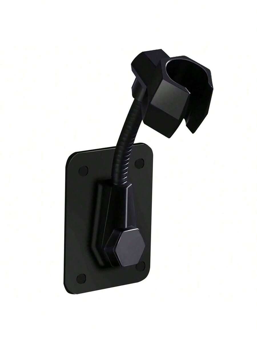 1pc Rotatable Black Shower Head Holder, Universal 360 Degree Adjustable Wall-Mounted Shower Head Bracket, No Drilling Installation - Black - View 1