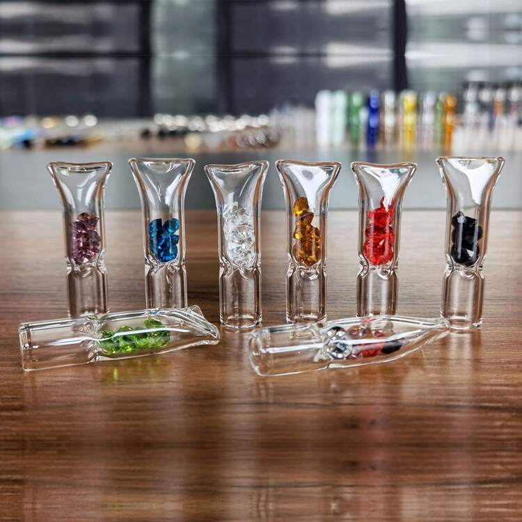 2 piezas Boquilla de vidrio única con filtro resistente - Accesorio de fumar de vidrio higiénico y reutilizable - Regalo perfecto para reuniones al aire libre, viajes y entusiastas del tabaco - Multicolor - Añade 1