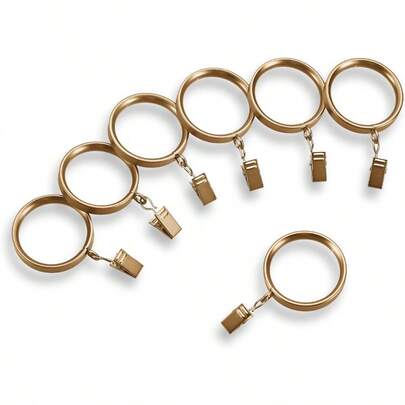 Premium Collection Flat Steel Curtain Clip Rings Set Of 14 Curtain Rings With Clips For Home Decor Ideal For Premium And Acrylic Curtain Rods 1 5/8 Diameter Warm Gold Finish Durable And Stylish Solution For Easy Curtain Hanging And Smooth Operation