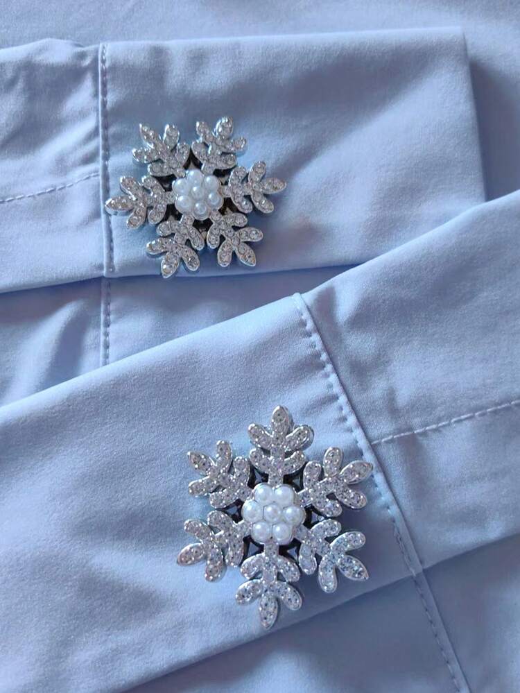 2件套优雅圣诞雪花纽扣套装，衬衫纽扣套装，夹扣套装，时尚水晶袖扣套装，适合搭配燕尾服和婚纱装饰 - 花 - 查看 16