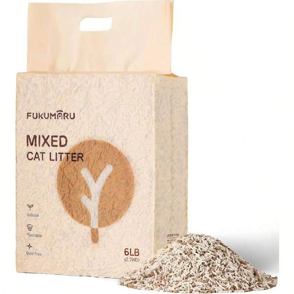 Tofu Litter, 6 LBS Clumping Litter, Dust Unscented Flushable Tofu Litter, Natural, Lightweight And Low Tracking Litter Pellets Mixed Wood, 24 Odor Control