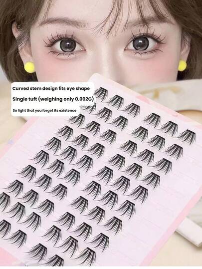 60 piezas/Set de pestañas postizas falsas de estilo de dibujos animados, de corte natural y delgado, fáciles de usar, ideales para principiantes