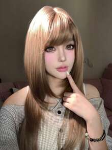 alicegarden 1 Synthetic Fiber Long Straight Hair Wig With Bangs, Brown Long Straight Hair, 26 Feet Long, Fashionable Wig, Natural And Realistic