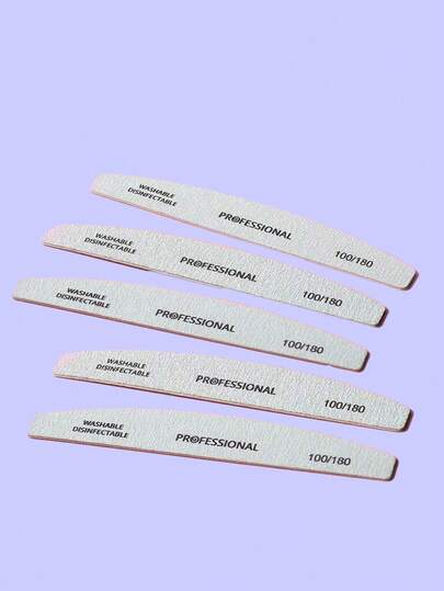 5-100pcs Wholesale Crescent-Shaped Shape 100/180 Grit Double-Sided Nail File Board, Washable Sandpaper Board, Reusable Nail Polishing File, Suitable For Natural Nails, Home And Nail Salon Use Nail Tools, Nail Polishing File Board