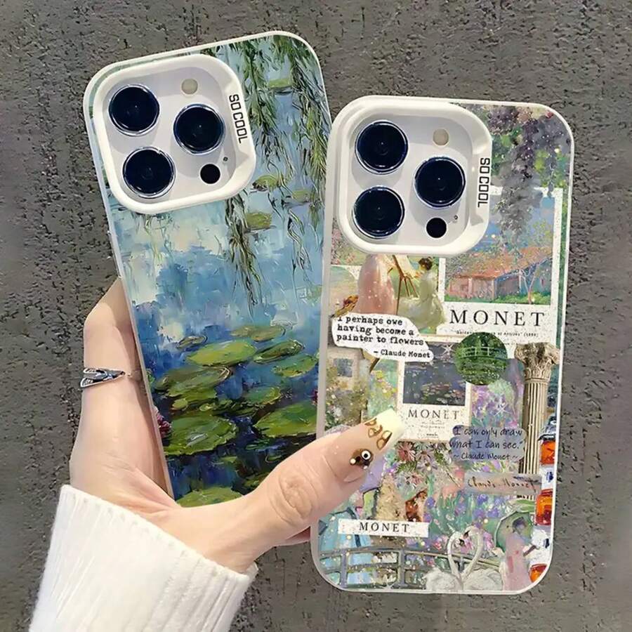 C-Claude Monet Garden Art Phone Case Cover Compatible With  17, 16, 15, 14, 13, 12, 11, Pro, XS, Max, Plus, Mini, SE White Candy Matte Shockproof Cover, Cover Compatible With  17 Case,  17 Pro Case,  17 Pro Max Case - Z1 - 查看 1