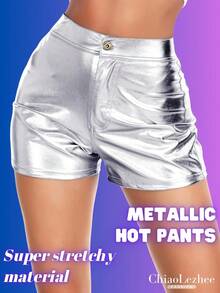 Pantalones cortos tipo culotte, pantalones de rave de piel sintética, pantalones de talle alto de talla grande. Un RAUM para el Día de San Valentín - Plateado - Ver 5