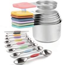 Stainless Steel Measuring Cup And Spoon Set, Magnetic Measuring Cup And Spoon Set, Double-Sided Magnetic Measuring Spoon Set, Measuring Cup And Spoon Gap Set With Markings, Suitable For Dry And Liquid Ingredients - Kitchen Supplies - Baking Tools