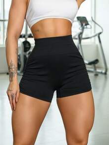 Sport Studio Seamless High Waist Butt Lifting Shapewear Shorts Ribbed Leggings - 黑色 - 查看 3