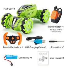 RC Stunt Car - 4WD Remote Control Car With Double-Sided Driving, Christmas Gifts,Stocking Stuffers,360° Flips & Rotation, All-Terrain Off-Road, Gesture Sensing - Toy For Kids Boys Girls Ages 6-12, Teens - 綠色 - 查看 5