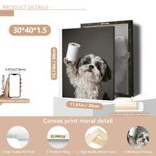 1 pièce Impression sur canevas d'un Shih Tzu avec du papier toilette, œuvre murale sans cadre, décoration pour la maison et le bureau, parfaitement adaptée à la décoration de la maison, de la chambre, du salon, de la salle de bain, décoration murale, avec ou sans cadre en option