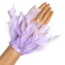 1件火鸡羽毛袖口女式手腕带，带羽毛装饰袖口腕带，拍照用真毛皮手镯羽毛牛仔裤脚链配饰 - 彩色 - 查看 13