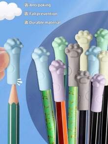 1 包 30 个可爱猫爪硅胶铅笔帽，卡通笔尖保护器，柔软铅笔头套，防污办公文具，便携式口袋笔筒 - 彩色 - 查看 5