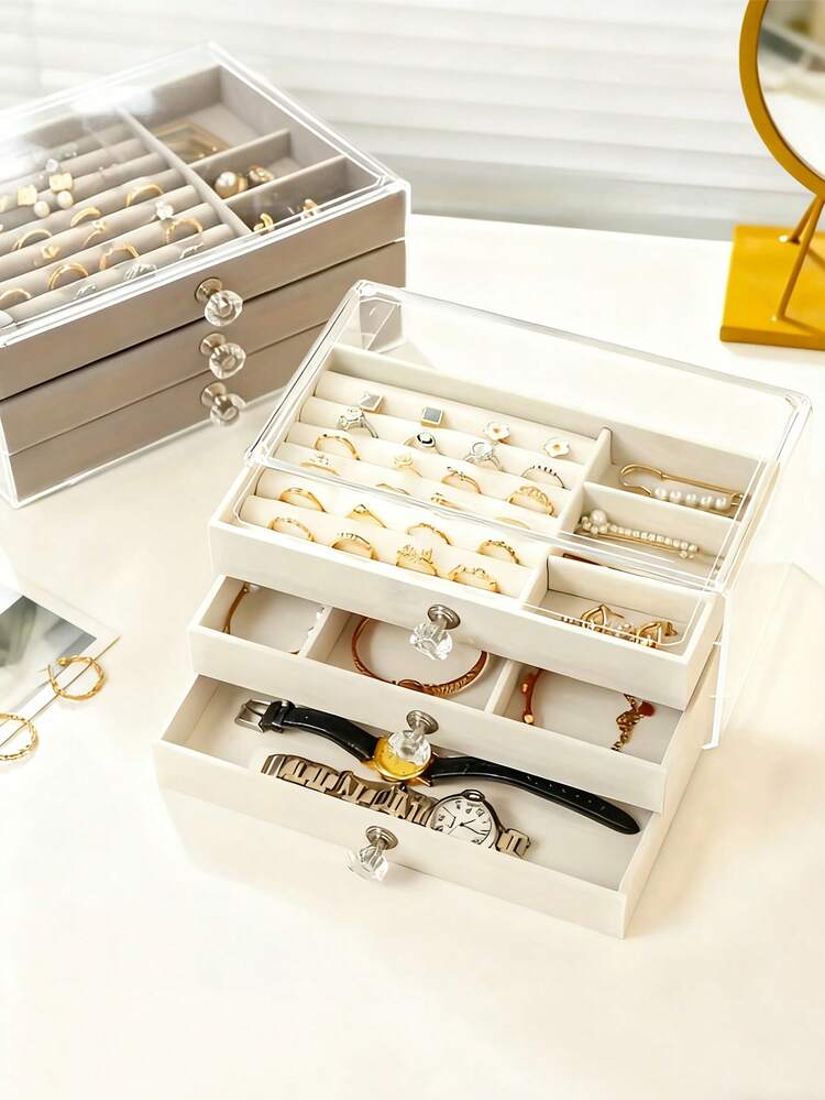 Lot De 4 Plateaux à Bijoux Empilables En Velours, Organisateur De Bijoux, Vitrine, Organisateur De Tiroir