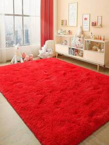 1pc Red Fluffy Carpet, Plush & Soft, Suitable For Living Room, Bedroom, Bathroom, Game Room, Studio, Decorative Carpet, Washable - Red - View 1