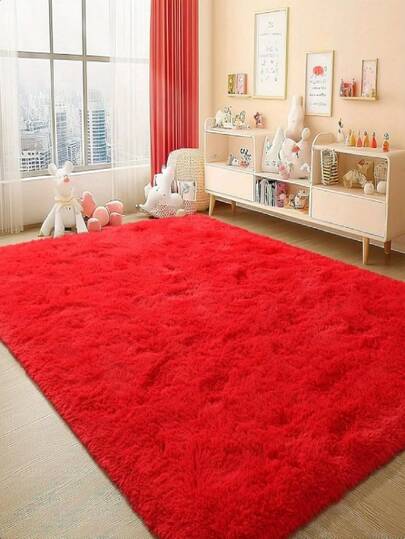 1pc Red Fluffy Carpet, Plush & Soft, Suitable For Living Room, Bedroom, Bathroom, Game Room, Studio, Decorative Carpet, Washable