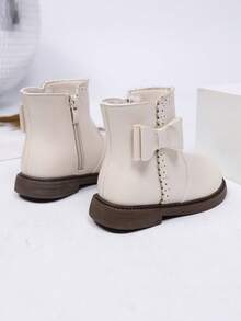 1 Pair Girls Bowknot Comfortable Round Toe Sweet Fashion Princess Style Flat Ankle Boots Fashion Boots Suitable For Autumn/Winter - Beige - View 4