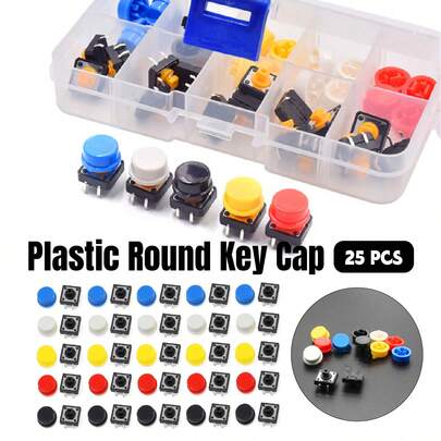 Aimall 25Pcs Round Tap Switch Buttons With Key Cap Replacement Parts For Home Appliance