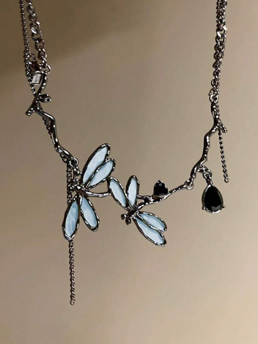 1 Piece Of Fashionable And Simple Dragonfly-Shaped Copper Alloy Black Pendant Necklace Suitable For Women To Wear At Daily Gatherings, Parties And Concerts As A New Year Gift - 黑色 - 查看 1