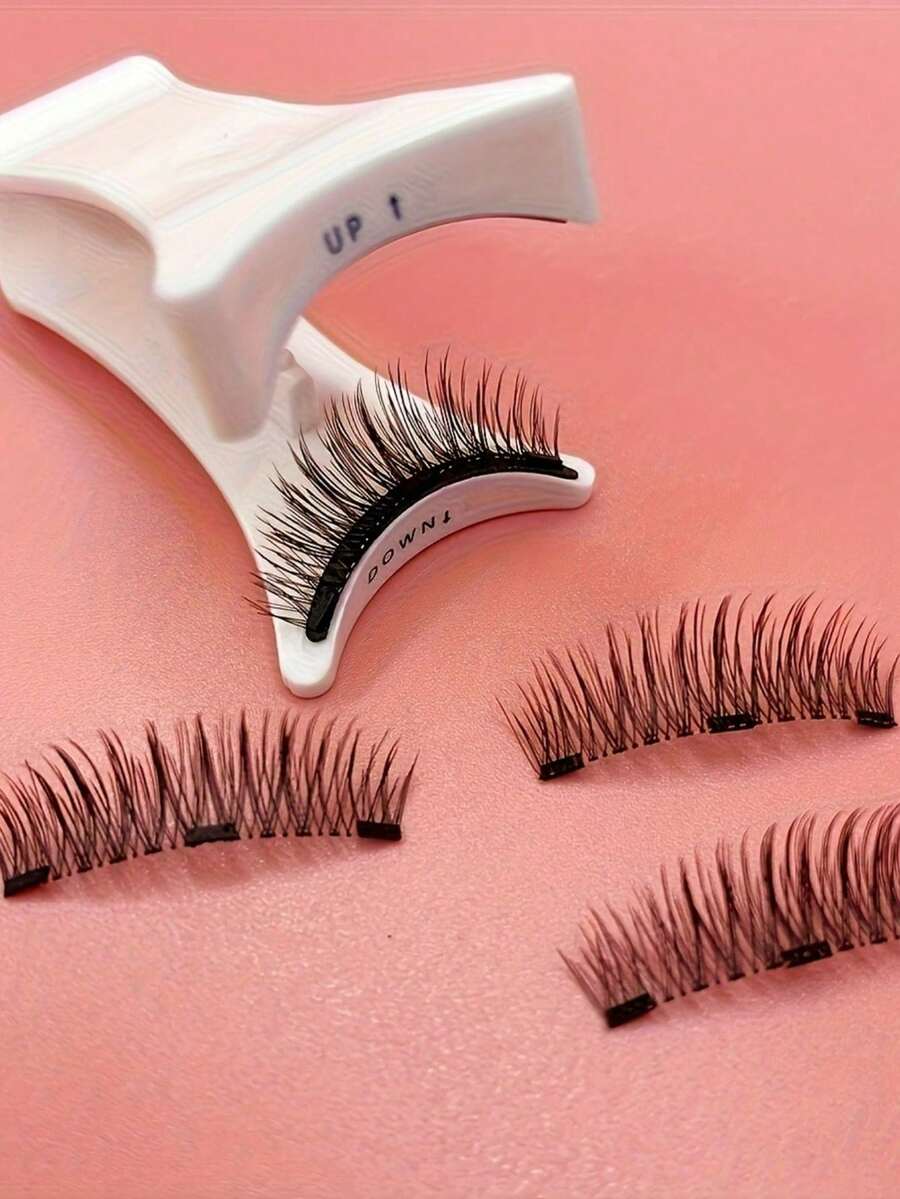 4pcs/Set Eyelash Set With Applicator - Reusable, Glue-Free, Professional Makeup Accessories, Alcohol-Free Plastic Material, Eyelash Collection Tool, Eyelash Extension Supplies, Magnetic False Eyelashes Without Glue Wearing, Magnetic Suction Eyelashes Naturally Thick Without Glue Magnetic Adsorption Four Magnet Eyelashes