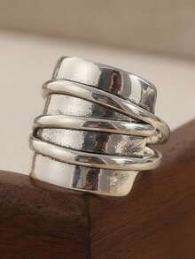 2pcs Classic & Simple Vintage Rings, Layered Party Jewelry, Elegant Daily Style Rings Designed For Women - Silver - View 4