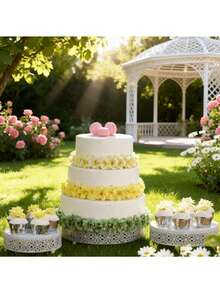 3-Piece Cake Stand Set Round Metal Cake Stands Dessert Display Cupcake Stands, Gold - 白色 - 查看 3