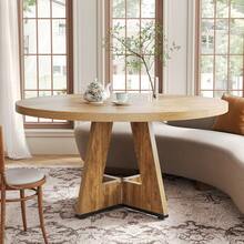 LITTLE TREE Round Dining Table Kitchen Table, 120 Cm Dining Room Tables For 4 People, Farmhouse Dinner Table With Wooden Table Top And Legs (Only Table) - 橡木色 - 查看 5