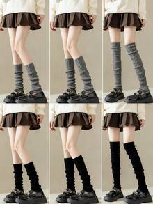 1/2 pares de calentadores de pierna de elefante, calentadores de pierna sueltos, calentadores de pierna tejidos, calentadores de pierna largos tejidos con costillas, cómodos calentadores de pierna altos, calentadores de pierna de estilo universitario para rodilla y pantorrilla, calentadores de pierna largos por encima de la rodilla para mujeres, adecuados para diversas prendas diarias, acogedores - Negro - Ver 4