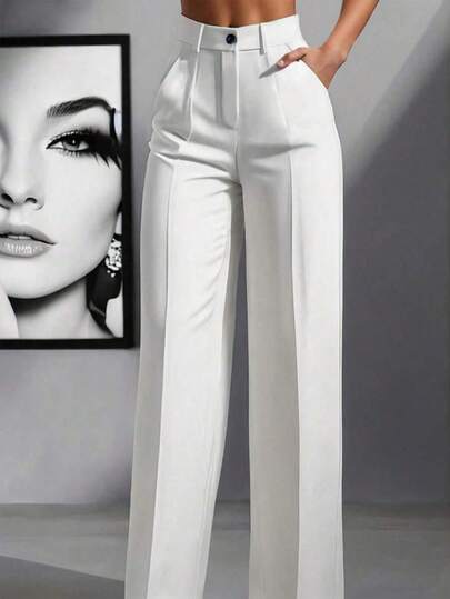 New Stylish High-Waisted Straight Leg Flared Minimalist Suit Pants For Women