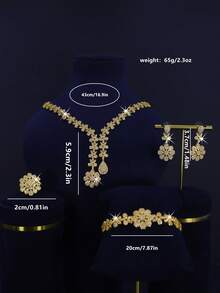 5 Stücke 18K vergoldetes luxuriöses königliches Stil Blumen Quasten Design Braut Hochzeit Schmuckset, modischer Schmuck für Frauen, geeignet für den täglichen Gebrauch, Hochzeit, Gala-Events, Hochzeitsjahrestags-Geschenk (Geschenkbox enthalten)