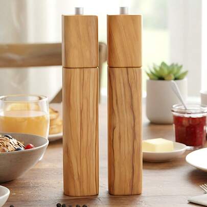 2pcs Wooden Salt And Pepper Grinder Set, 6/8/10 Inch Refillable Salt And Pepper Mill With Adjustable Coarseness, Ceramic Core Pepper Shaker, Kitchenware, Ideal Gift For Christmas, Thanksgiving, Birthday