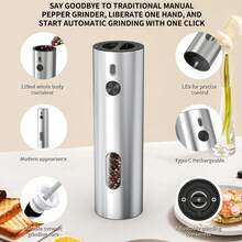 Rechargeable Electric Salt And Pepper Grinder, Adjustable Coarseness, LED Light, One-Handed Operation, Convenient For Home Use, Outdoor Picnics, Or As A Holiday Gift! Kitchen Gadget, Available In Single Or Double Pack. - Multicolor - View 4