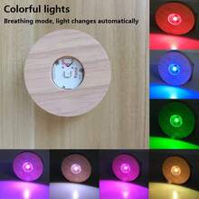 Round Regular 3AAA Battery Box/Crystal Solid Wood Luminous Base Diffusion Board DIY Resin Night Light Small Wine Bottle Ornament LED Small Night Lamp Seat Christmas Halloween New Year's Day Indoor Festival Party Atmosphere Decoration - 8CM - View 11