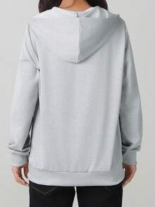 Women's Loose Fit Hooded Long Sleeve Jacket, With Zipper And Drawstring Details, Casual Style Sweatshirt Sweatshirt, Suitable For Spring And Autumn Casual Occasions