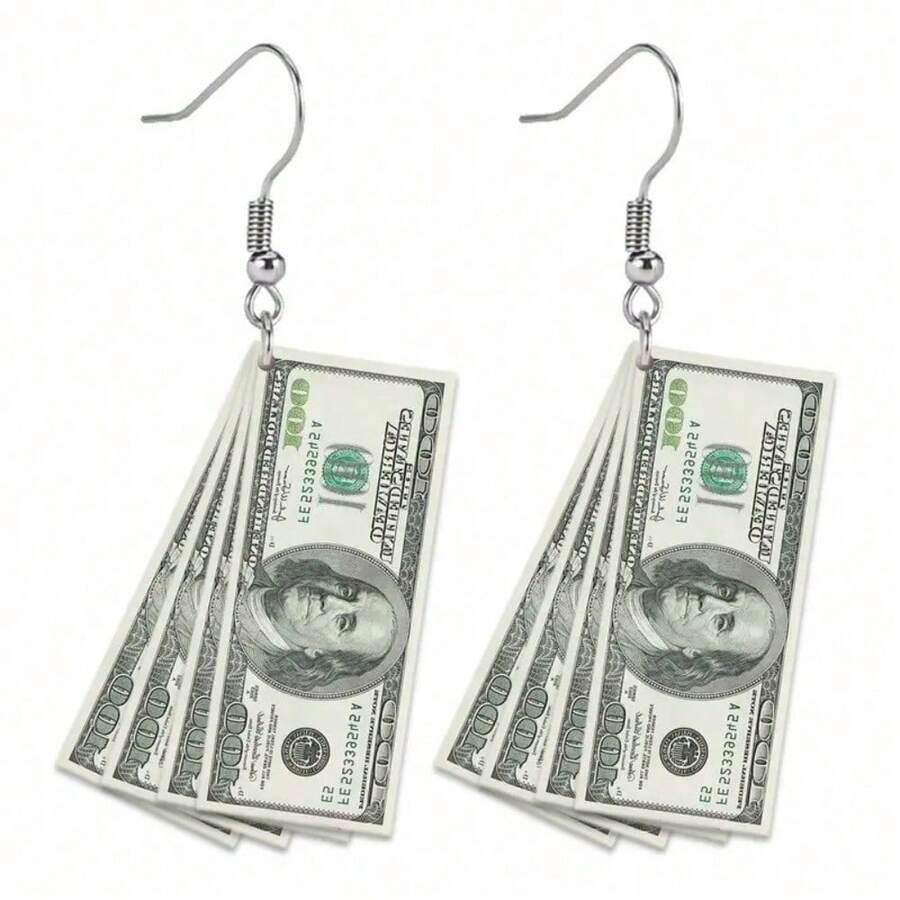 Nuevos pendientes acrílicos planos en forma de dólar 2D, regalos de moda y creativos para ocasiones festivas. - pendientes de dólar - Ver 1