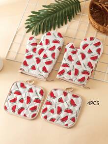 2pcs/4pcs Thickened Quilted Washable Heat Resistant Oven Gloves And Pot Holders Set, Leaf Pattern, For Kitchen Baking Cooking