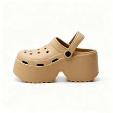 Women's Summer Clog Sandals, New Thick Platform Height-Increasing Anti-Slip Closed-Toe Beach Shoes - Khaki - View 5